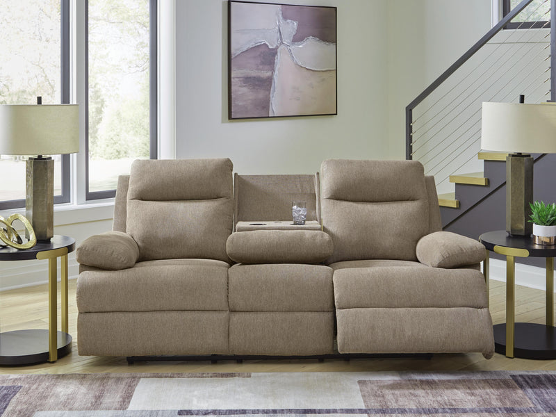 Side-Swipe Mocha Reclining Sofa with Drop Down Table - PC9140589