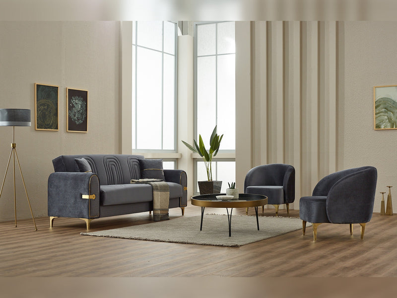 Siderno 3-pieces (Sofa & Loveseat & Chair) Livingroom in Dark Grey - 200-SIM-SID-VELVET412-321