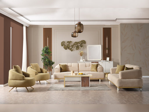 Sidney 3-pieces (Sofa & Loveseat & Chair) Livingroom in Beige - Green - 200-ELIF-SID-A206-321