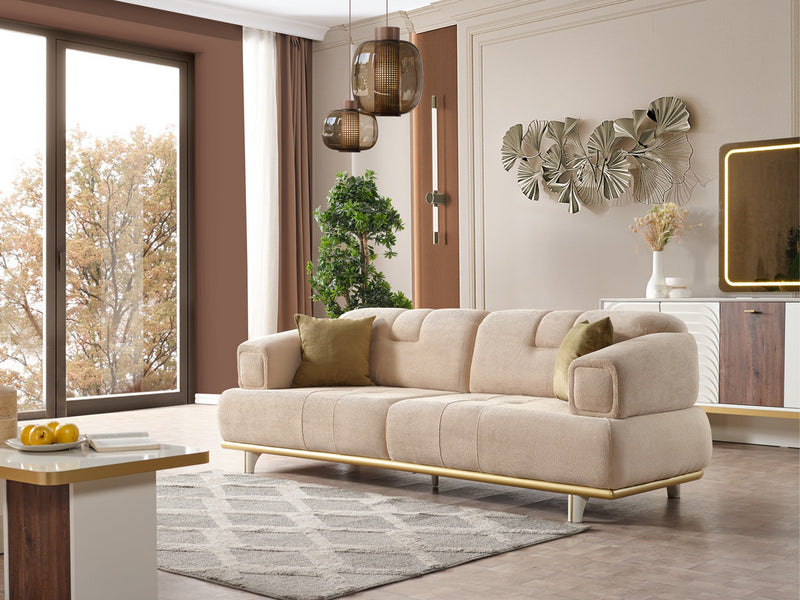 Sidney 3-pieces (Sofa & Loveseat & Chair) Livingroom in Beige - Green - 200-ELIF-SID-A206-321