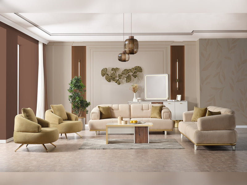 Sidney 3-pieces (Sofa & Loveseat & Chair) Livingroom in Cream - Dark Grey - 200-ELIF-SID-A205-321
