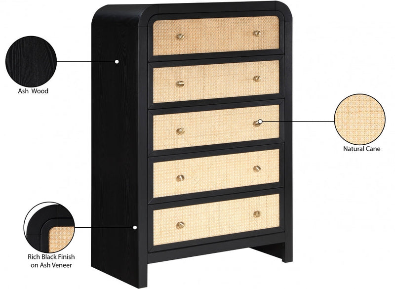 Siena Ash Wood And Natural Cane Chest in Black - SienaBlack-CH