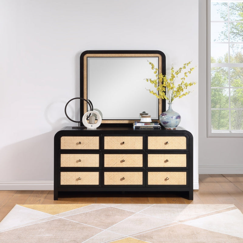 Siena Ash Wood And Natural Cane Frame Mirror in Black - SienaBlack-M