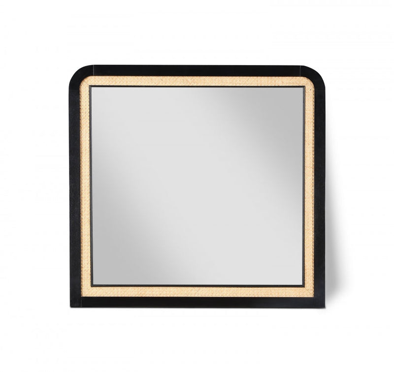 Siena Ash Wood And Natural Cane Frame Mirror in Black - SienaBlack-M