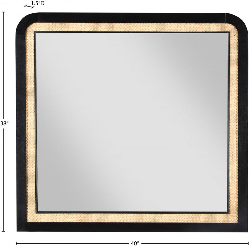 Siena Ash Wood And Natural Cane Frame Mirror in Black - SienaBlack-M