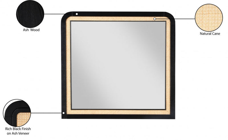 Siena Ash Wood And Natural Cane Frame Mirror in Black - SienaBlack-M