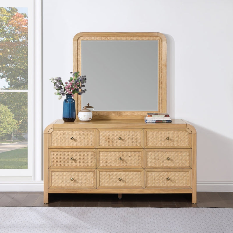 Siena Ash Wood And Natural Cane Frame Mirror in Natural - SienaNatural-M