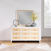 Siena Ash Wood And Natural Cane Frame Mirror in White - SienaWhite-M