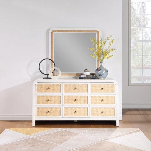 Siena Ash Wood And Natural Cane Frame Mirror in White - SienaWhite-M