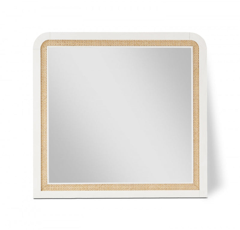 Siena Ash Wood And Natural Cane Frame Mirror in White - SienaWhite-M