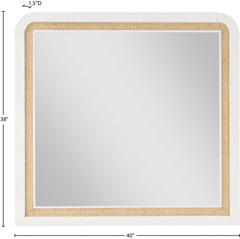 Siena Ash Wood And Natural Cane Frame Mirror in White - SienaWhite-M