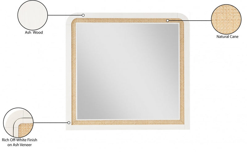 Siena Ash Wood And Natural Cane Frame Mirror in White - SienaWhite-M