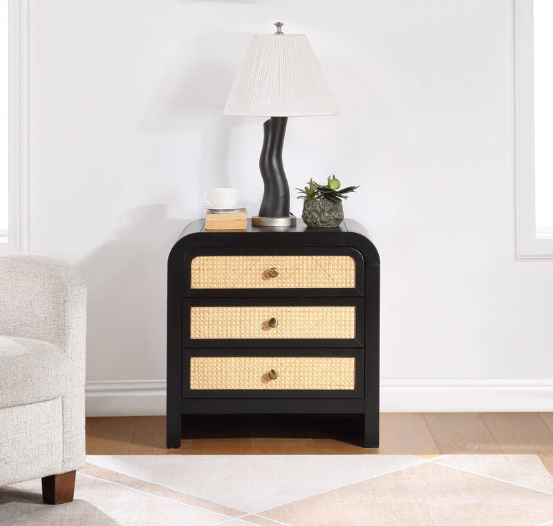 Siena Ash Wood And Natural Cane Nightstand in Black - SienaBlack-NS
