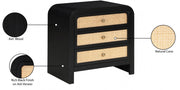 Siena Ash Wood And Natural Cane Nightstand in Black - SienaBlack-NS