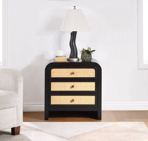 Siena Ash Wood And Natural Cane Nightstand in Black - SienaBlack-NS
