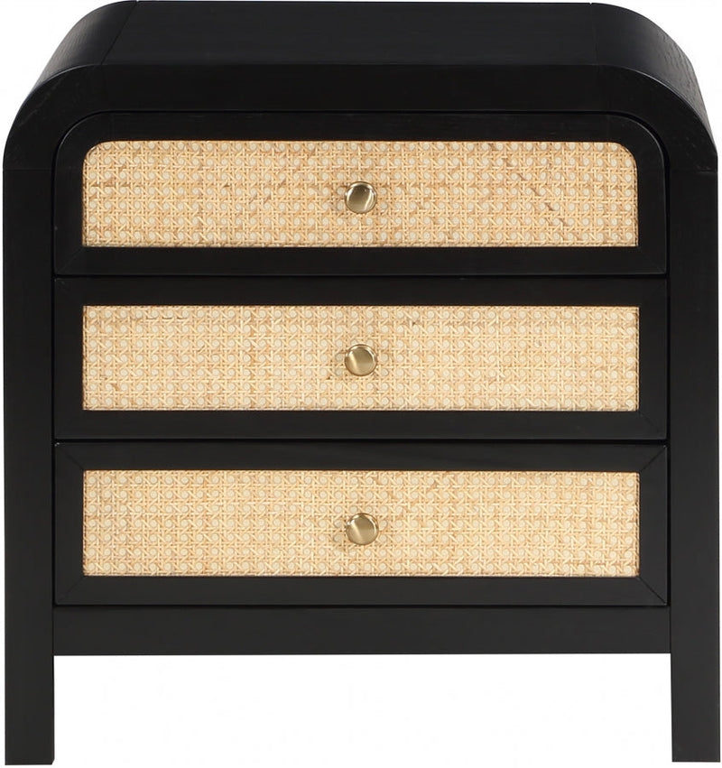 Siena Ash Wood And Natural Cane Nightstand in Black - SienaBlack-NS