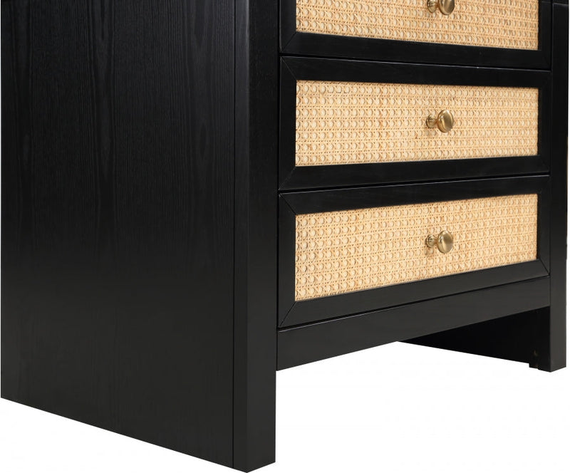Siena Ash Wood And Natural Cane Nightstand in Black - SienaBlack-NS