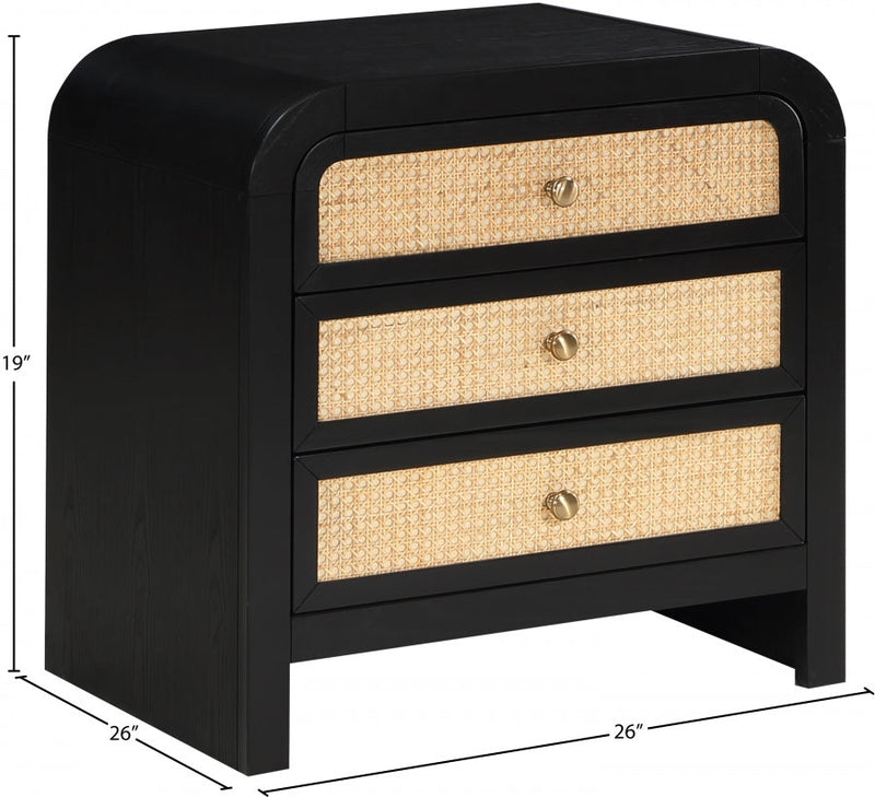 Siena Ash Wood And Natural Cane Nightstand in Black - SienaBlack-NS