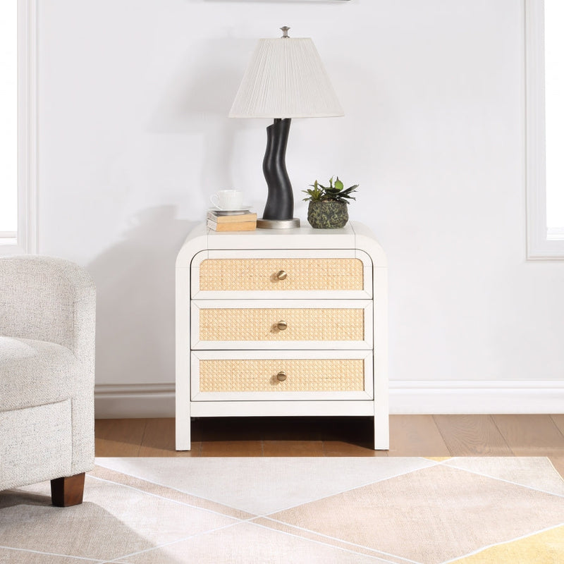Siena Ash Wood And Natural Cane Nightstand in White - SienaWhite-NS