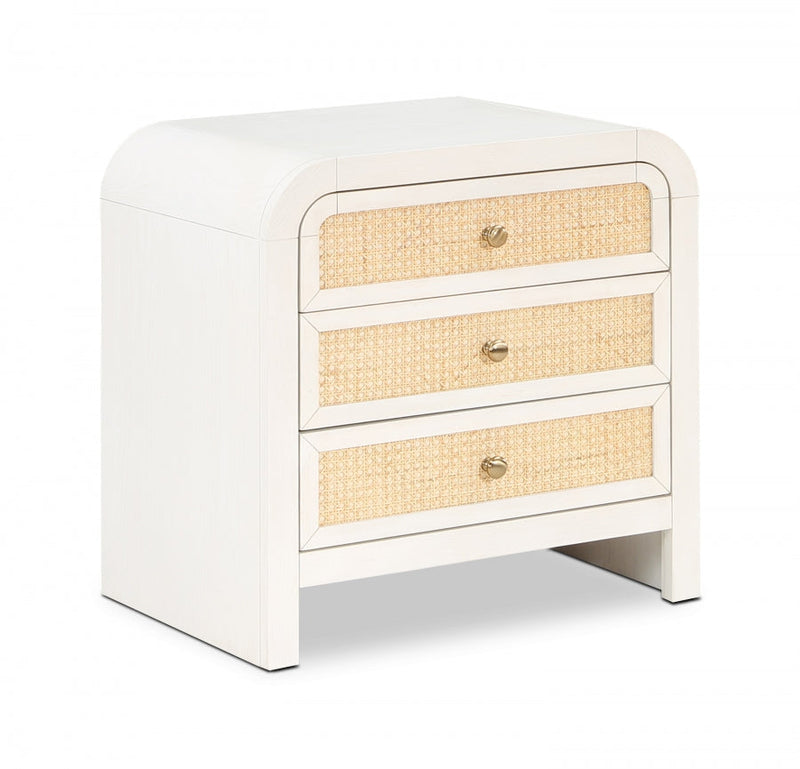 Siena Ash Wood And Natural Cane Nightstand in White - SienaWhite-NS