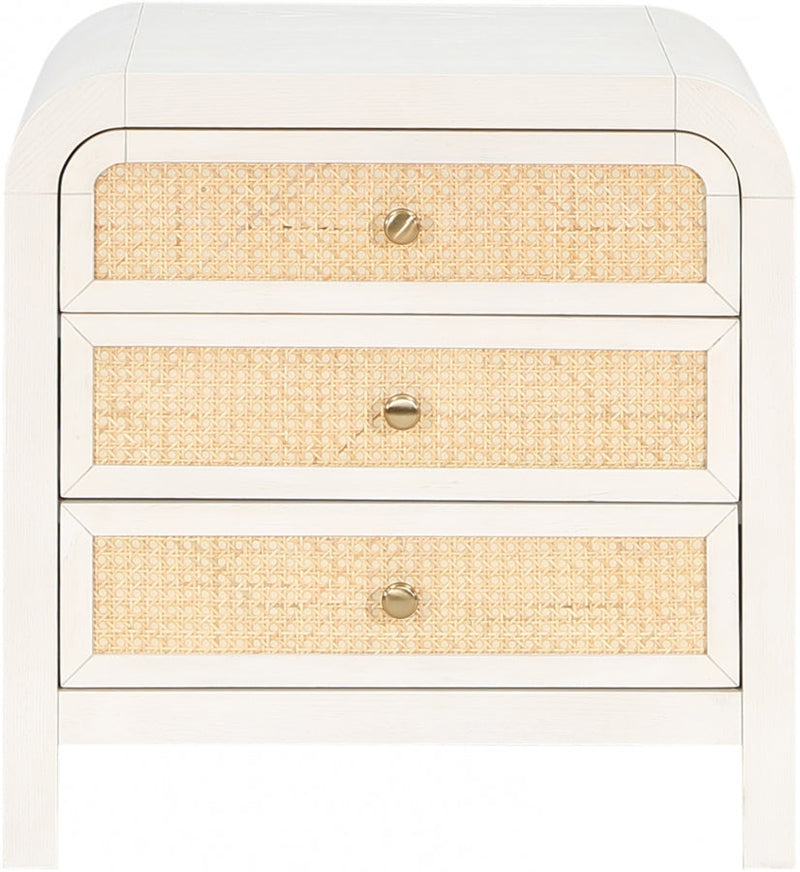Siena Ash Wood And Natural Cane Nightstand in White - SienaWhite-NS