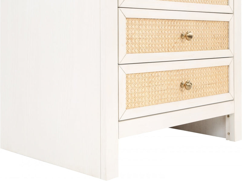Siena Ash Wood And Natural Cane Nightstand in White - SienaWhite-NS