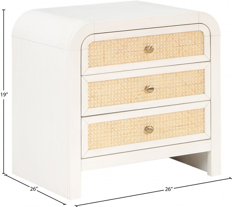 Siena Ash Wood And Natural Cane Nightstand in White - SienaWhite-NS