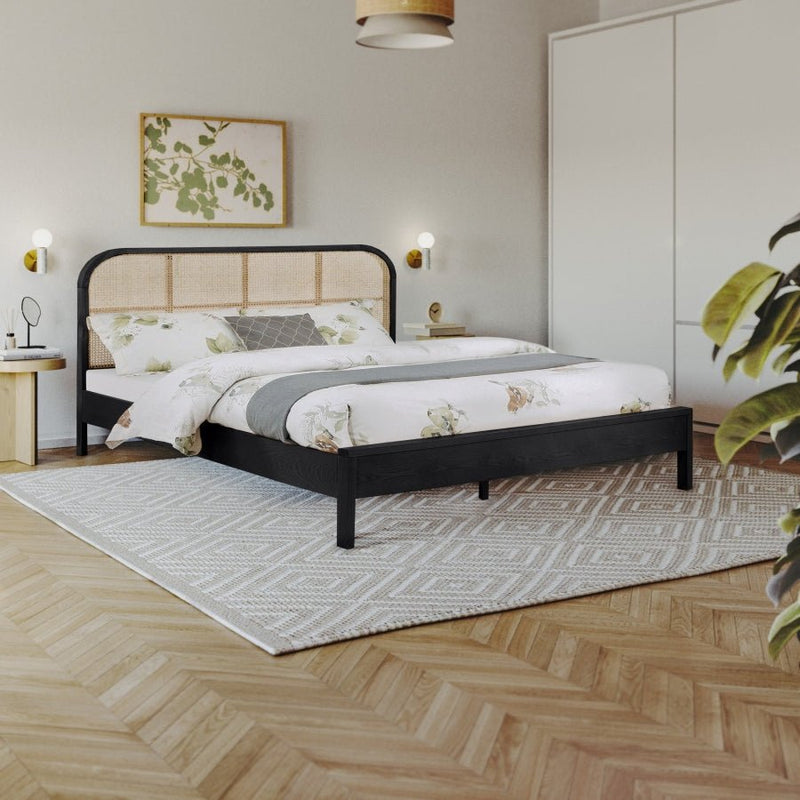 Siena Ash Wood Queen Bed (3 Boxes) Black - Gate FurnitureQueen Bed
