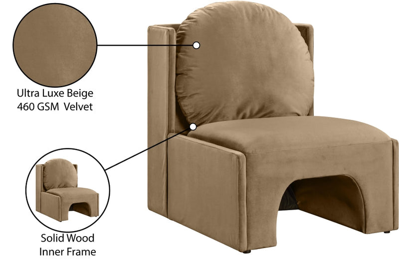 Sigma Velvet Upholstered Accent Chair in Beige - 33031Beige