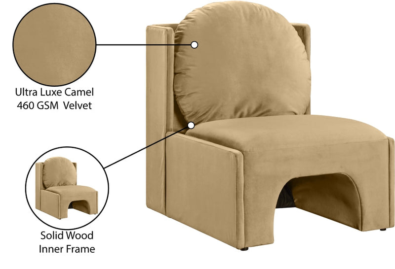 Sigma Velvet Upholstered Accent Chair in Camel - 33031Camel