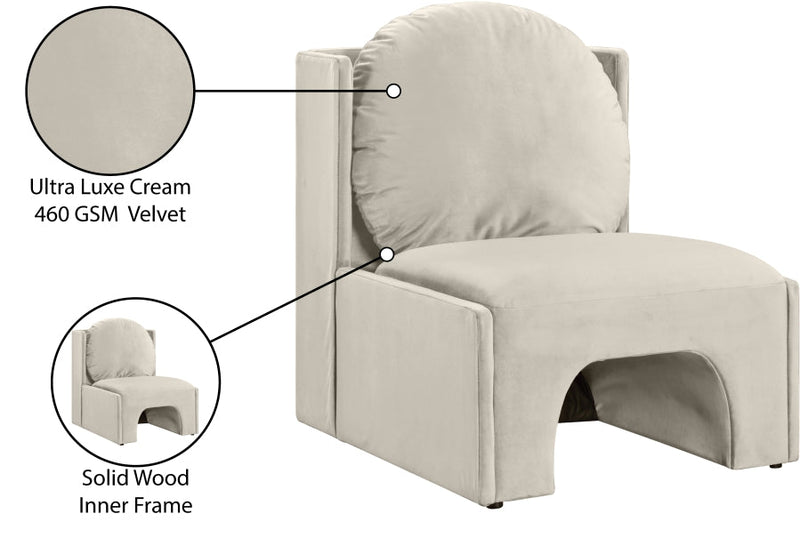 Sigma Velvet Upholstered Accent Chair in Cream - 33031Cream