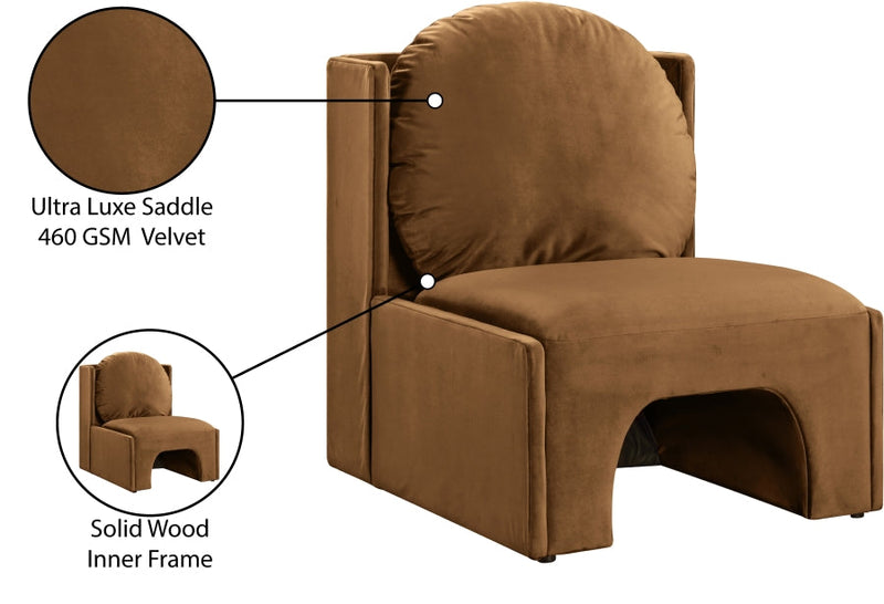 Sigma Velvet Upholstered Accent Chair in Saddle - 33031Saddle