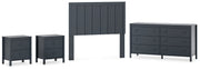 Simmenfort Full Panel Headboard with Dresser and 2 Nightstands in Navy Blue - PKG020610