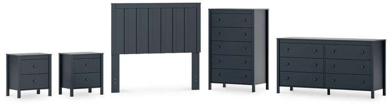 Simmenfort Full Panel Headboard with Dresser, Chest and 2 Nightstands in Navy Blue - PKG020611