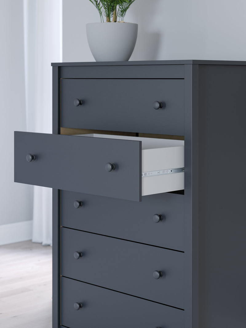 Simmenfort Full Panel Headboard with Dresser, Chest and 2 Nightstands in Navy Blue - PKG020611