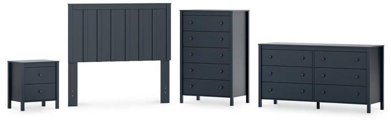 Simmenfort Full Panel Headboard with Dresser, Chest and Nightstand in Navy Blue - PKG020614