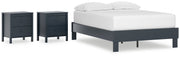 Simmenfort Full Platform Bed with 2 Nightstands in Navy Blue - PKG020629