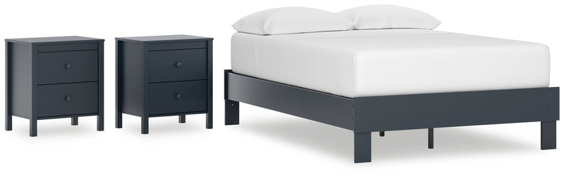 Simmenfort Full Platform Bed with 2 Nightstands in Navy Blue - PKG020629