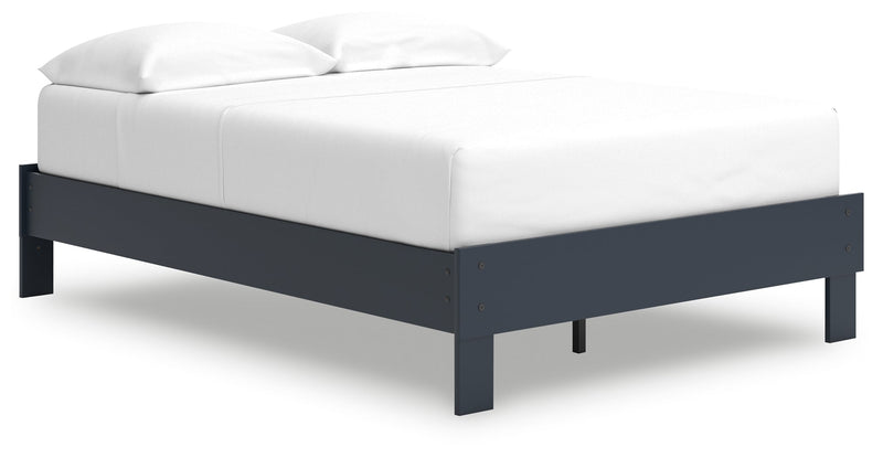 Simmenfort Full Platform Bed with 2 Nightstands in Navy Blue - PKG020629