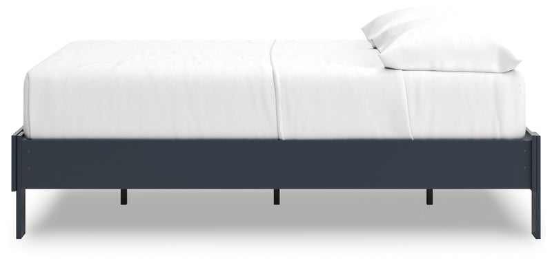 Simmenfort Full Platform Bed with 2 Nightstands in Navy Blue - PKG020629
