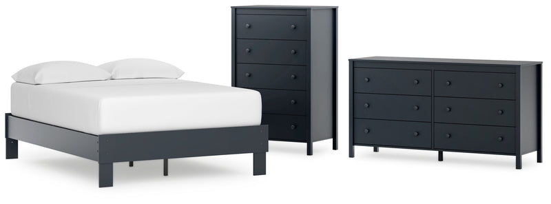 Simmenfort Full Platform Bed with Dresser and Chest in Navy Blue - PKG020627