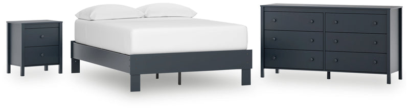 Simmenfort Full Platform Bed with Dresser and Nightstand in Navy Blue - PKG020626
