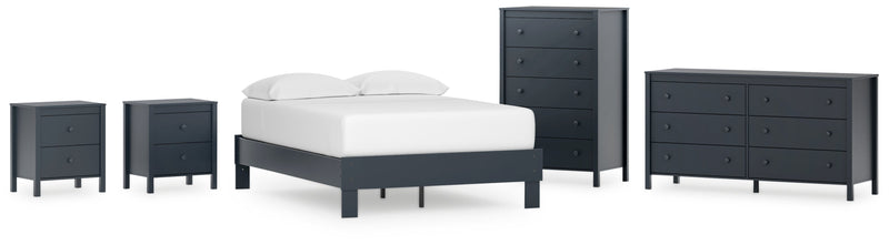 Simmenfort Full Platform Bed with Dresser, Chest and 2 Nightstands in Navy Blue - PKG020625