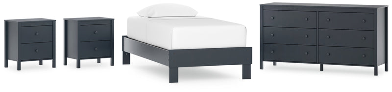 Simmenfort Twin Platform Bed with Dresser and 2 Nightstands in Navy Blue - PKG020617