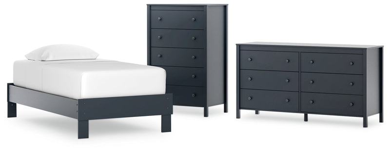 Simmenfort Twin Platform Bed with Dresser and Chest in Navy Blue - PKG020620