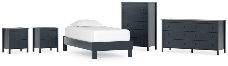 Simmenfort Twin Platform Bed with Dresser, Chest and 2 Nightstands in Navy Blue - PKG020618