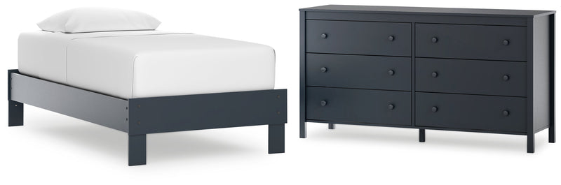 Simmenfort Twin Platform Bed with Dresser in Navy Blue - PKG020616