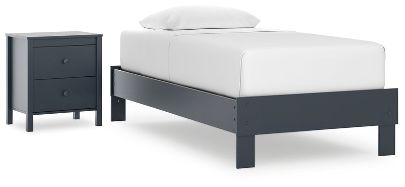 Simmenfort Twin Platform Bed with Nightstand in Navy Blue - PKG020622