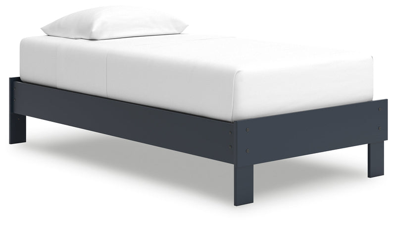 Simmenfort Twin Platform Bed with Nightstand in Navy Blue - PKG020622