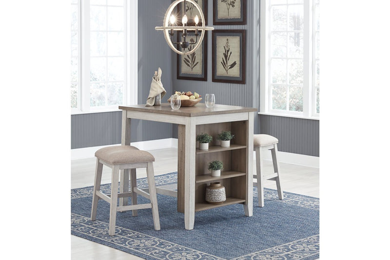 Skempton White/Light Brown Counter Height Dining Table and Bar Stools (Set of 3) - Gate FurnitureCounter Height Table